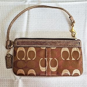 Brown & Gold Signature Beaded Coach Larger Wristlet